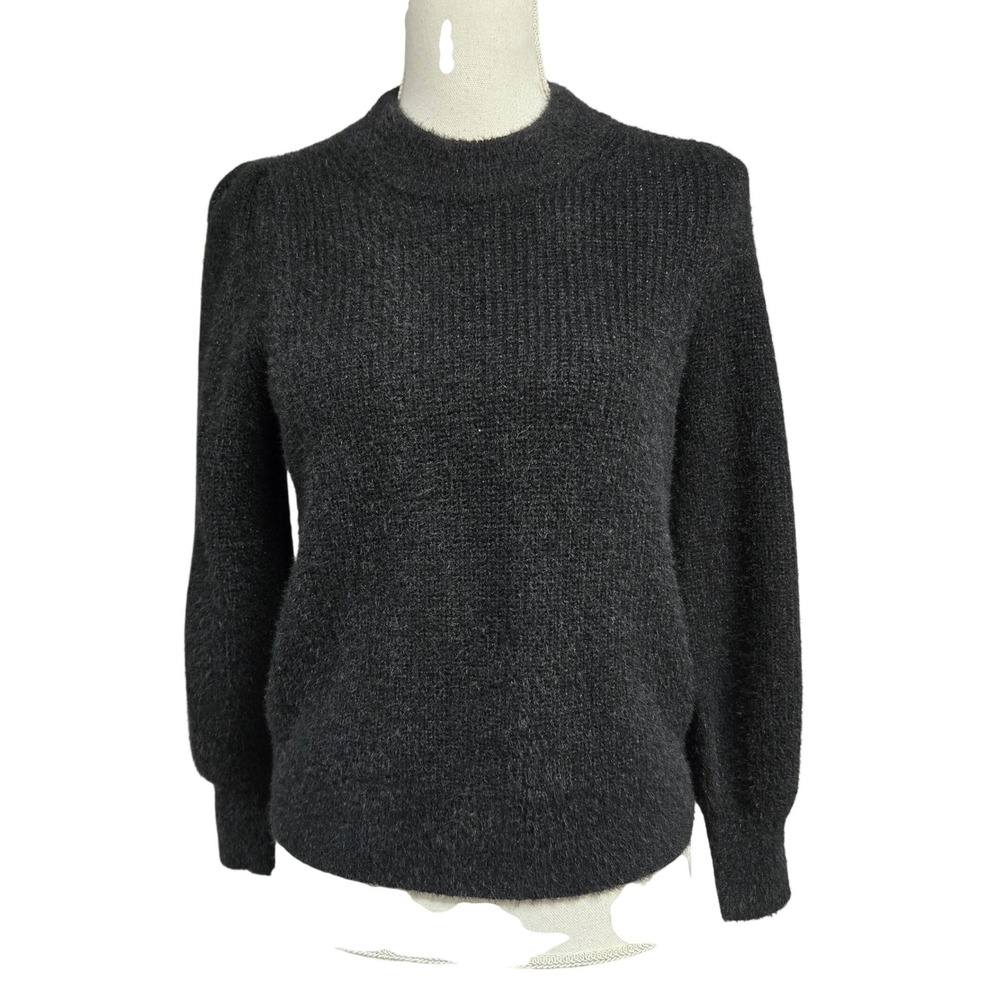 Madewell Metallic‎ Shimmer Puff Sleeve Crewneck Sweater Black Women's Size XS